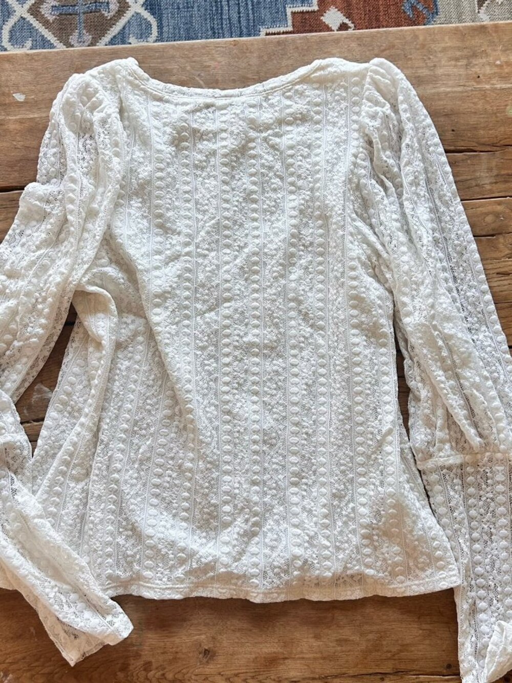 VTG EXPRESS Super cute country puff sleeve lace blouse top lined white M - Picture 2 of 5